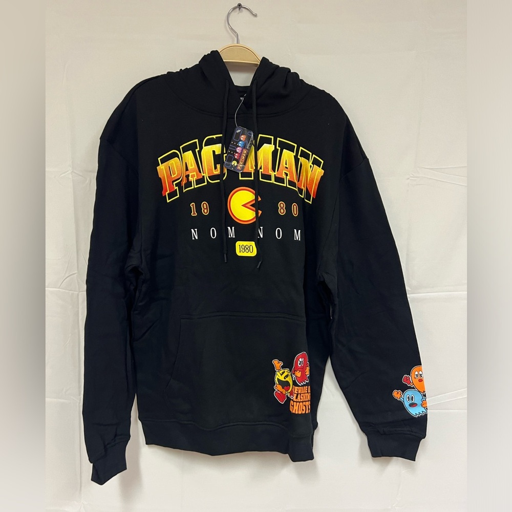 NEW PAC-MAN MENS BLACK HOODIE VINTAGE 1980 Multiple sizes